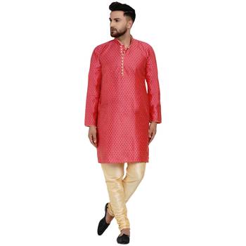 Pink brasso jacquard kurta-pajama 1