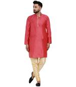 Pink brasso jacquard kurta-pajama