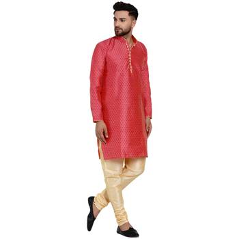 Pink brasso jacquard kurta-pajama 2