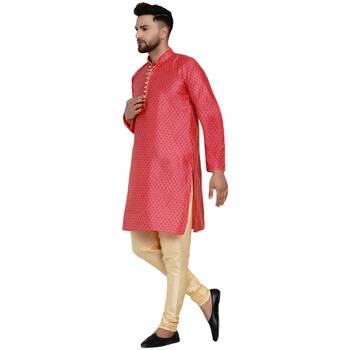 Pink brasso jacquard kurta-pajama 3