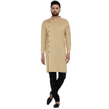 Beige plain rayon men-kurtas 1