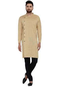 Beige plain rayon men-kurtas
