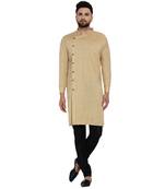 Beige plain rayon men-kurtas