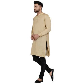 Beige plain rayon men-kurtas 2
