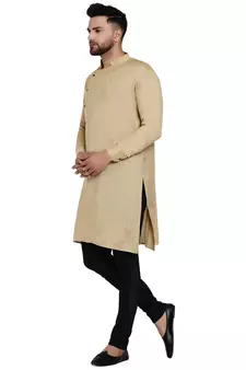Beige plain rayon men-kurtas
