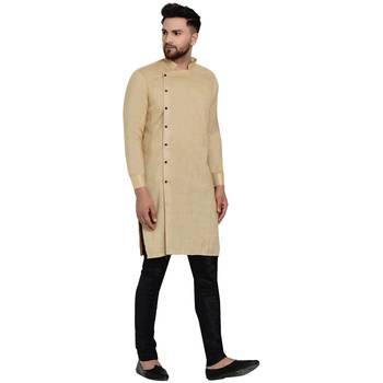 Beige plain rayon men-kurtas 3