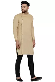 Beige plain rayon men-kurtas