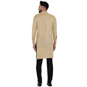 Beige plain rayon men-kurtas 4