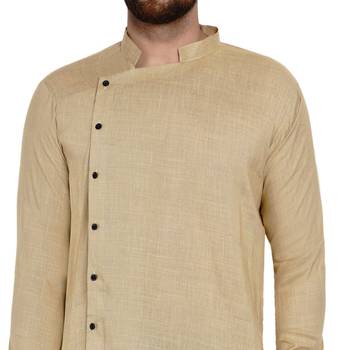 Beige plain rayon men-kurtas 5