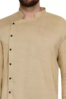 Beige plain rayon men-kurtas