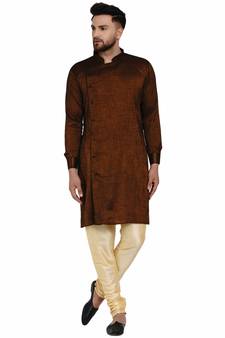 Brown plain rayon men-kurtas