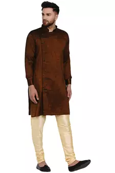 Brown plain rayon men-kurtas