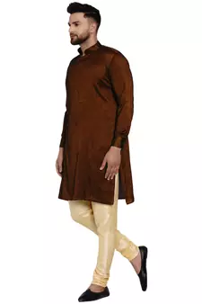 Brown plain rayon men-kurtas