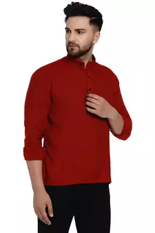 Maroon plain rayon men-kurtas
