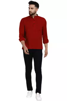 Maroon plain rayon men-kurtas
