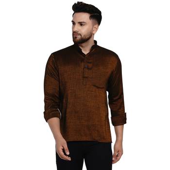 Brown plain rayon men-kurtas 1