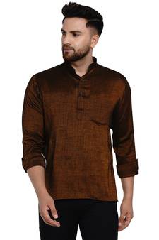 Brown plain rayon men-kurtas