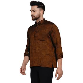 Brown plain rayon men-kurtas 3
