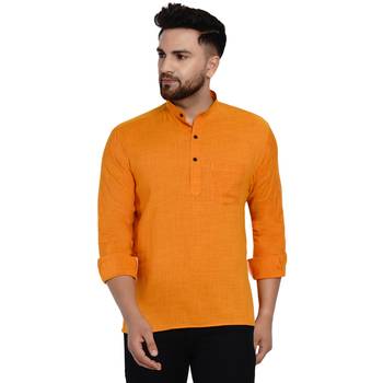 Orange plain rayon men-kurtas 1