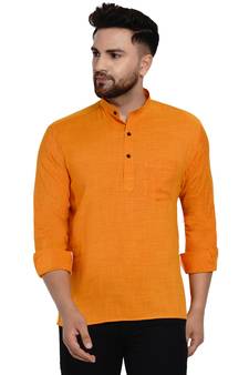 Orange plain rayon men-kurtas