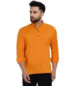 Orange plain rayon men-kurtas