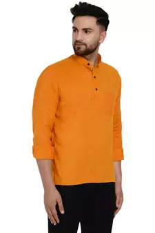 Orange plain rayon men-kurtas