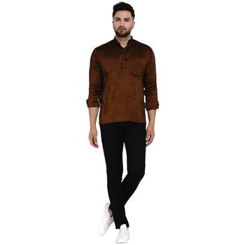 Brown plain rayon men-kurtas 5