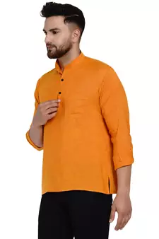 Orange plain rayon men-kurtas