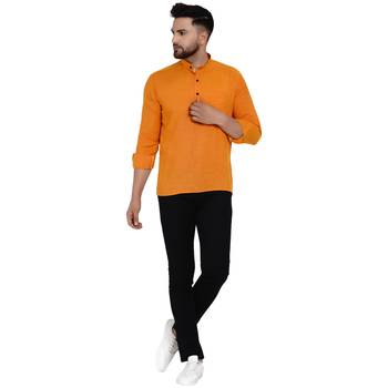Orange plain rayon men-kurtas 5
