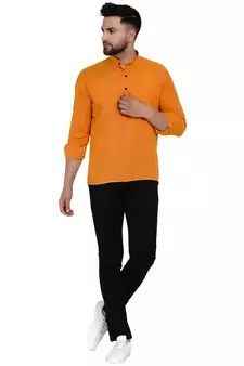 Orange plain rayon men-kurtas