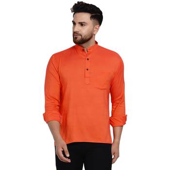 Orange plain rayon men-kurtas 1