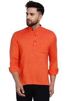 Orange plain rayon men-kurtas