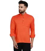 Orange plain rayon men-kurtas