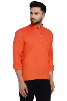Orange plain rayon men-kurtas