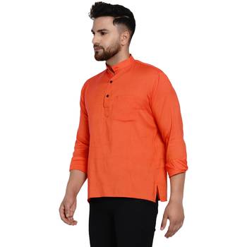 Orange plain rayon men-kurtas 3