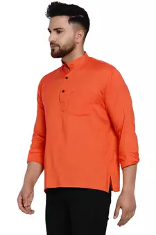 Orange plain rayon men-kurtas