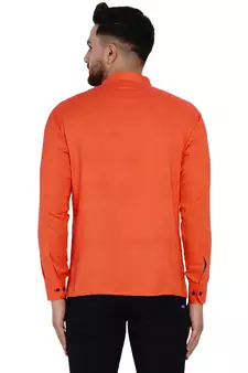 Orange plain rayon men-kurtas