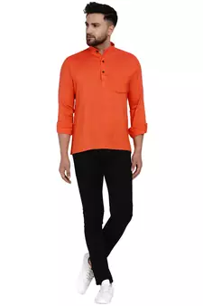 Orange plain rayon men-kurtas