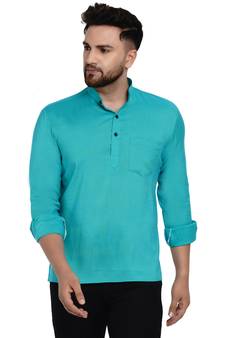 Green plain rayon men-kurtas