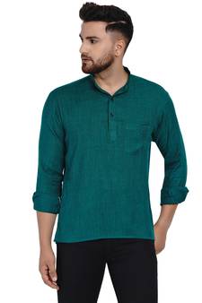 Green plain rayon men-kurtas