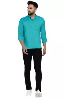 Green plain rayon men-kurtas