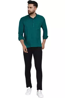 Green plain rayon men-kurtas