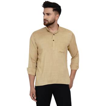 Beige plain rayon men-kurtas 1