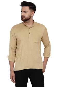 Beige plain rayon men-kurtas