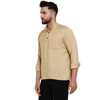 Beige plain rayon men-kurtas 2