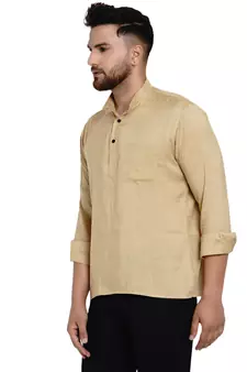 Beige plain rayon men-kurtas