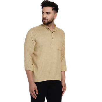 Beige plain rayon men-kurtas 3