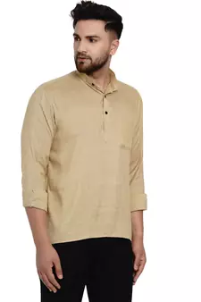 Beige plain rayon men-kurtas