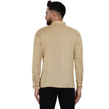 Beige plain rayon men-kurtas 4