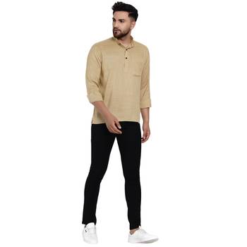 Beige plain rayon men-kurtas 5